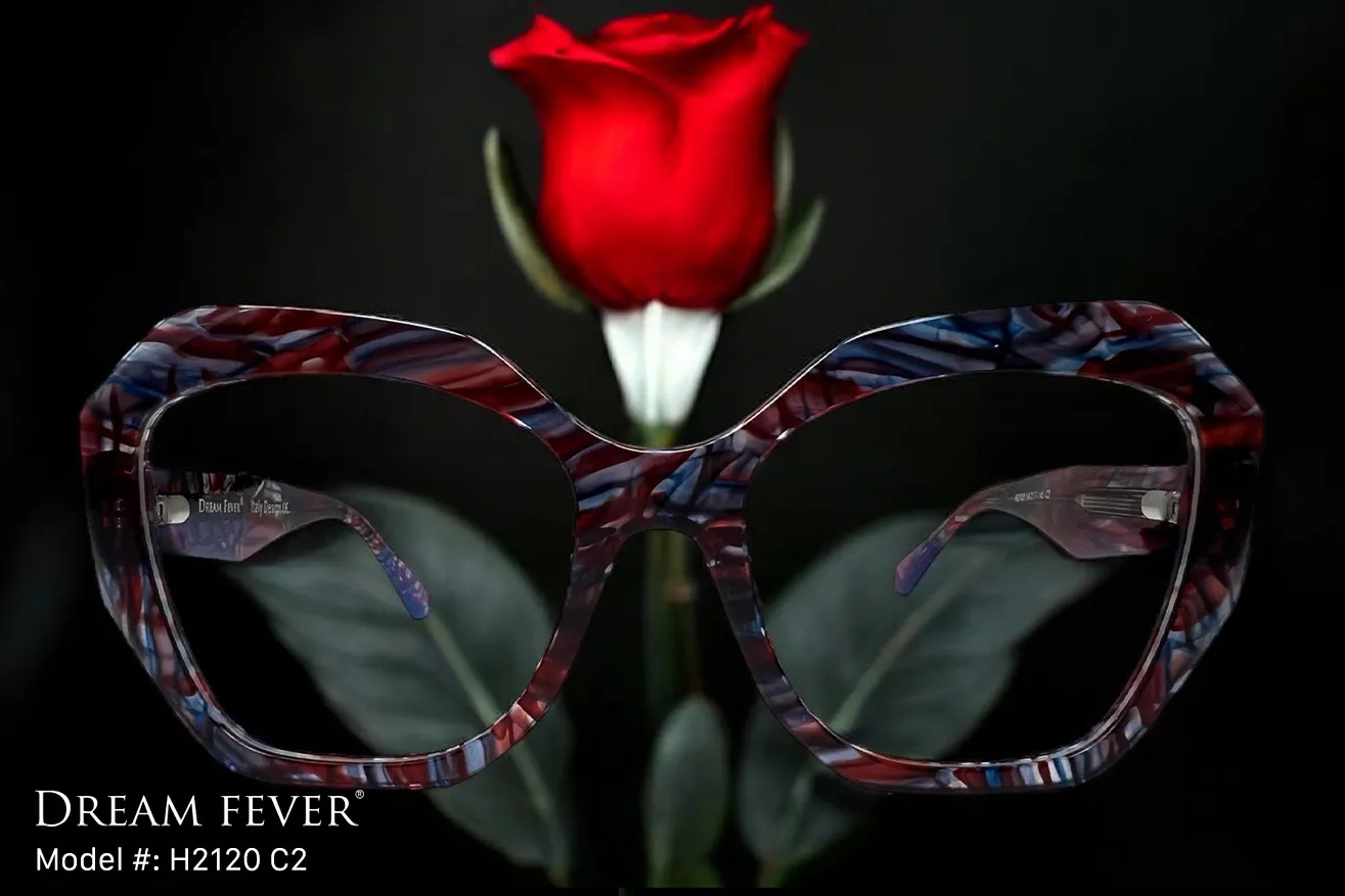 Dream Fever H2120 oversized eyeglasses in burgundy and navy swirl acetate